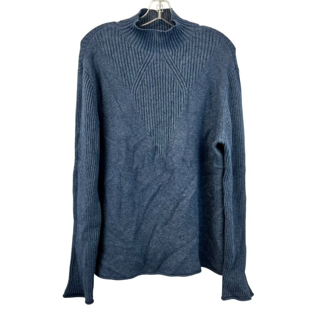 Charlie Womens Mock Neck Sweater Long Sleeve Blue Gray Size XL